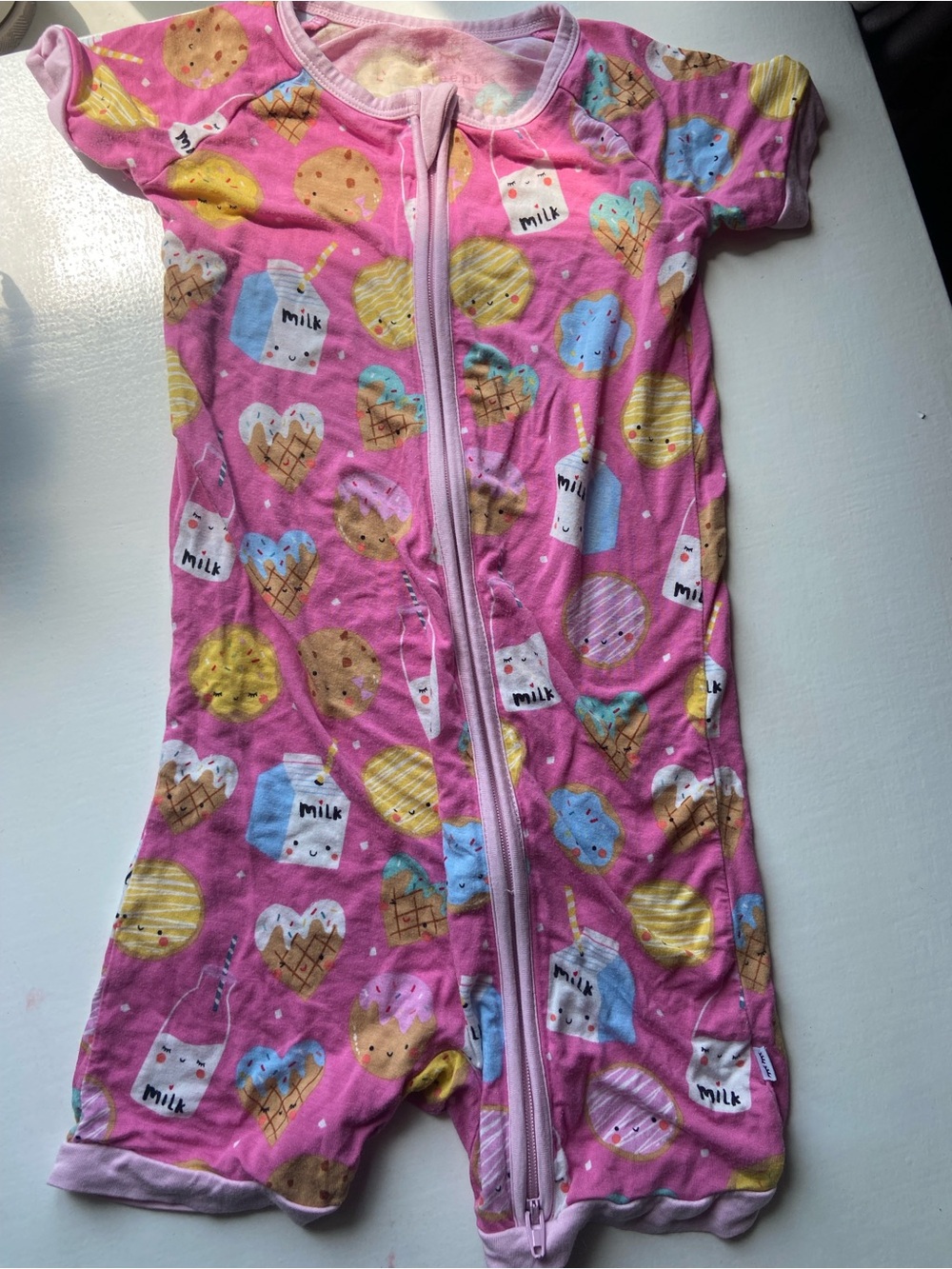 Little Sleepies Pink Kids One-Piece Zipper Romper with Cute Snack Print size 3T